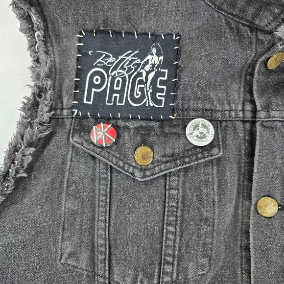 Punk Rock Vest Mens XXL Black Denim Patched Sleeveless Jacket Custom Patches - Picture 7 of 16